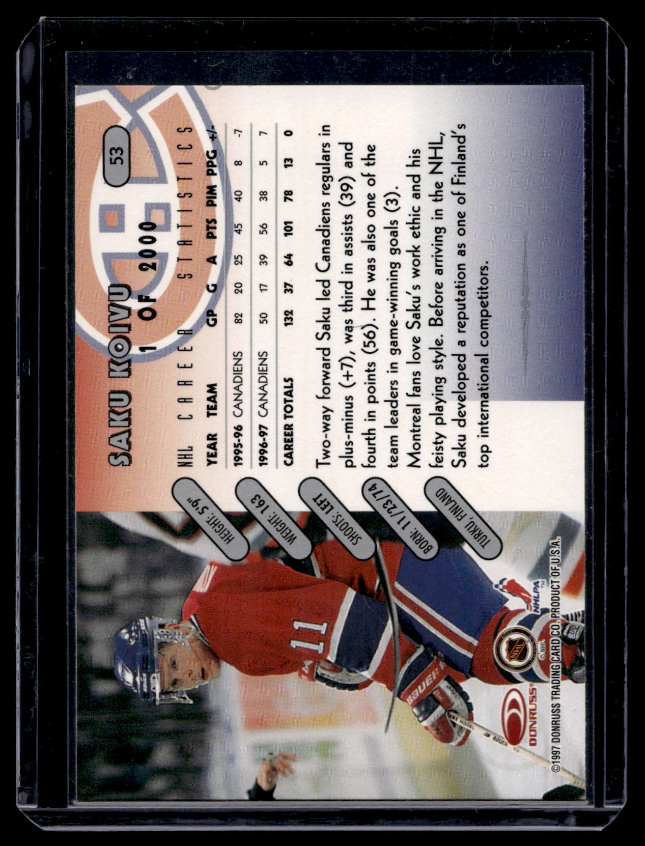 1997-98 Donruss - Silver Press Proof - Saku Koivu #53 /2000