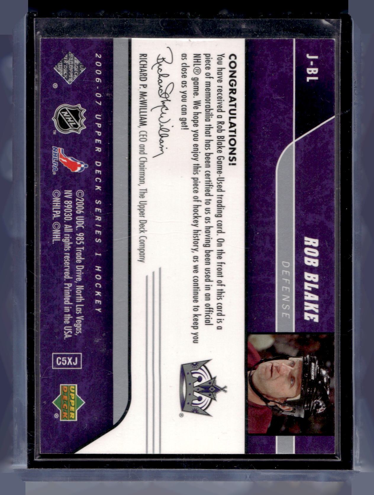 2006-07 Upper Deck - UD Game Jersey - Rob Blake #J-BL