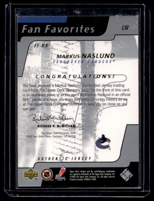2002-03 Upper Deck - Fan Favorites - Markus Naslund #FF-MN