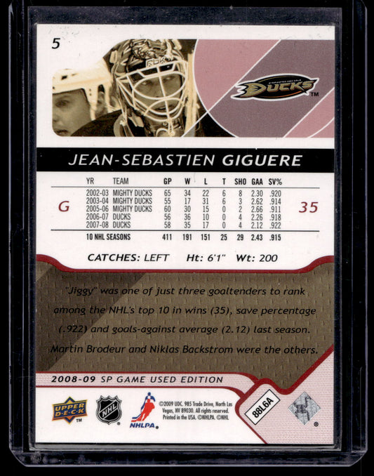 2008-09 Upper Deck SP Game Used Edition - Platinum - Jean-Sebastien Giguere #5 /25