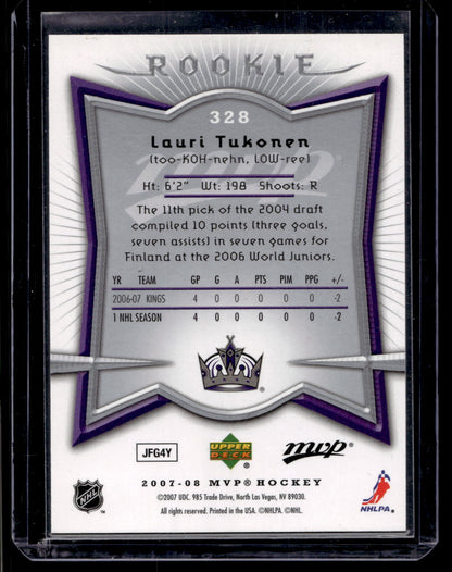 2007-08 Upper Deck MVP -  Rookie - Lauri Tukonen #328 RC