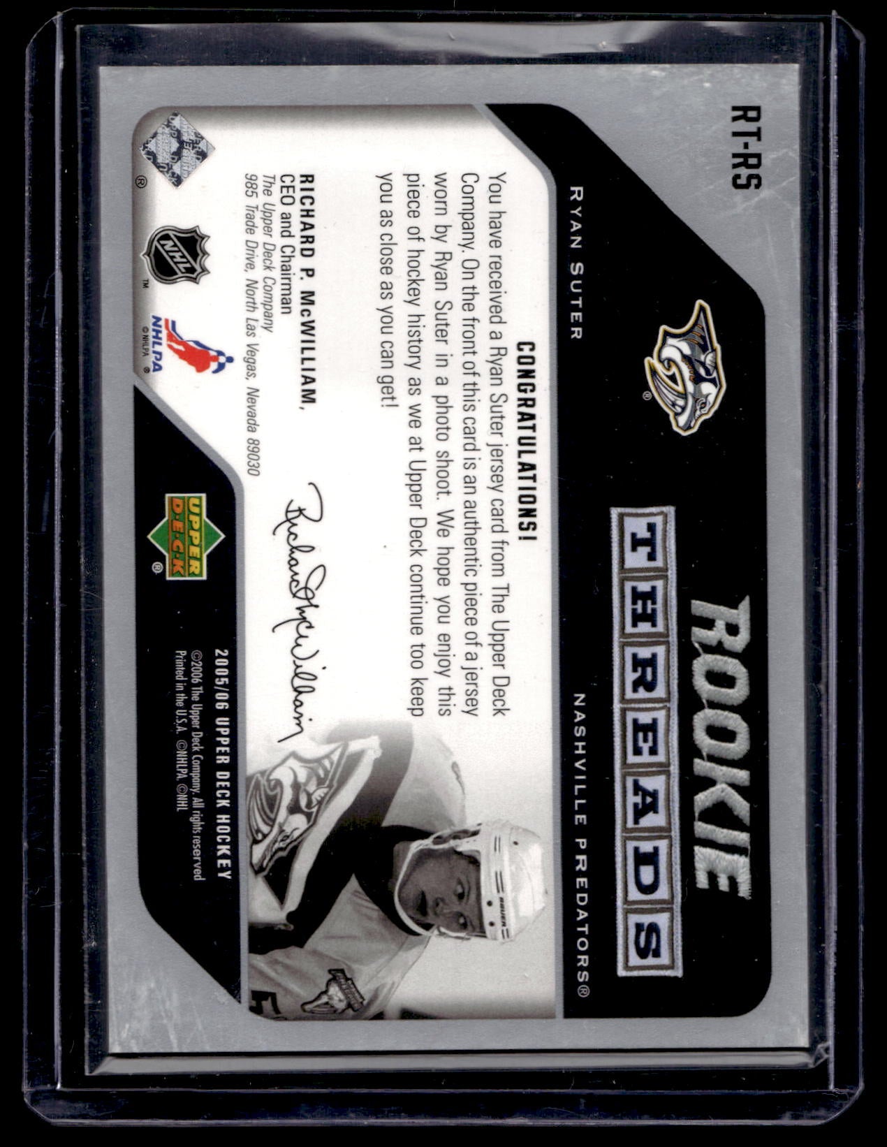 2005-06 Upper Deck - Rookie Threads - Ryan Suter #RT-RS RY