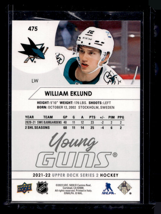 2021-22 Upper Deck Series -  Young Guns - William Eklund #475 RC