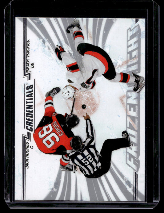 2024-25 Upper Deck Credentials - Frozen Fight - Jack Hughes / Brady Tkachuk #FF-HT