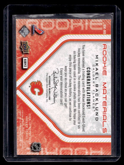 2009-10 Upper Deck - Rookie Materials - Mikael Backlund #RM-MB RY
