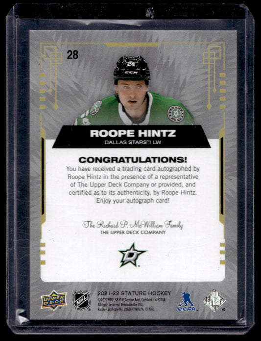 2021-22 Upper Deck Stature - Blue Autographs - Roope Hintz #28 /10