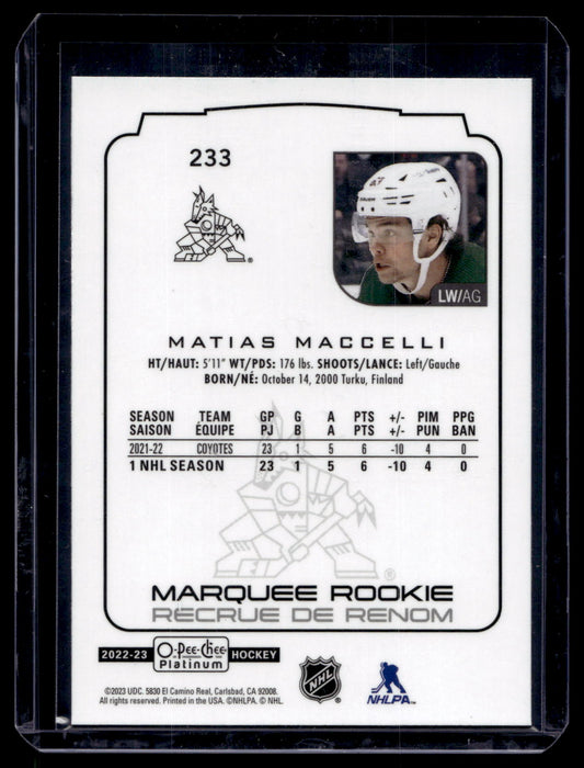 2022-23 Upper Deck OPC Platinum - Marquee Rookies - Matias Maccelli #233 RC