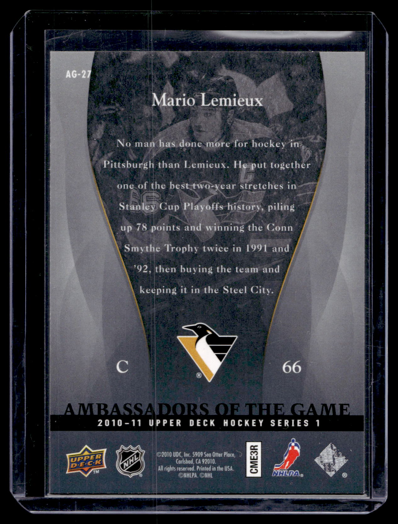 2010-11 Upper Deck - Ambassadors of the Game - Mario Lemieux #AG-27