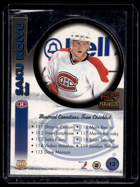 1998-99 Pacific Paramount - Team Checklists - Saku Koivu #13