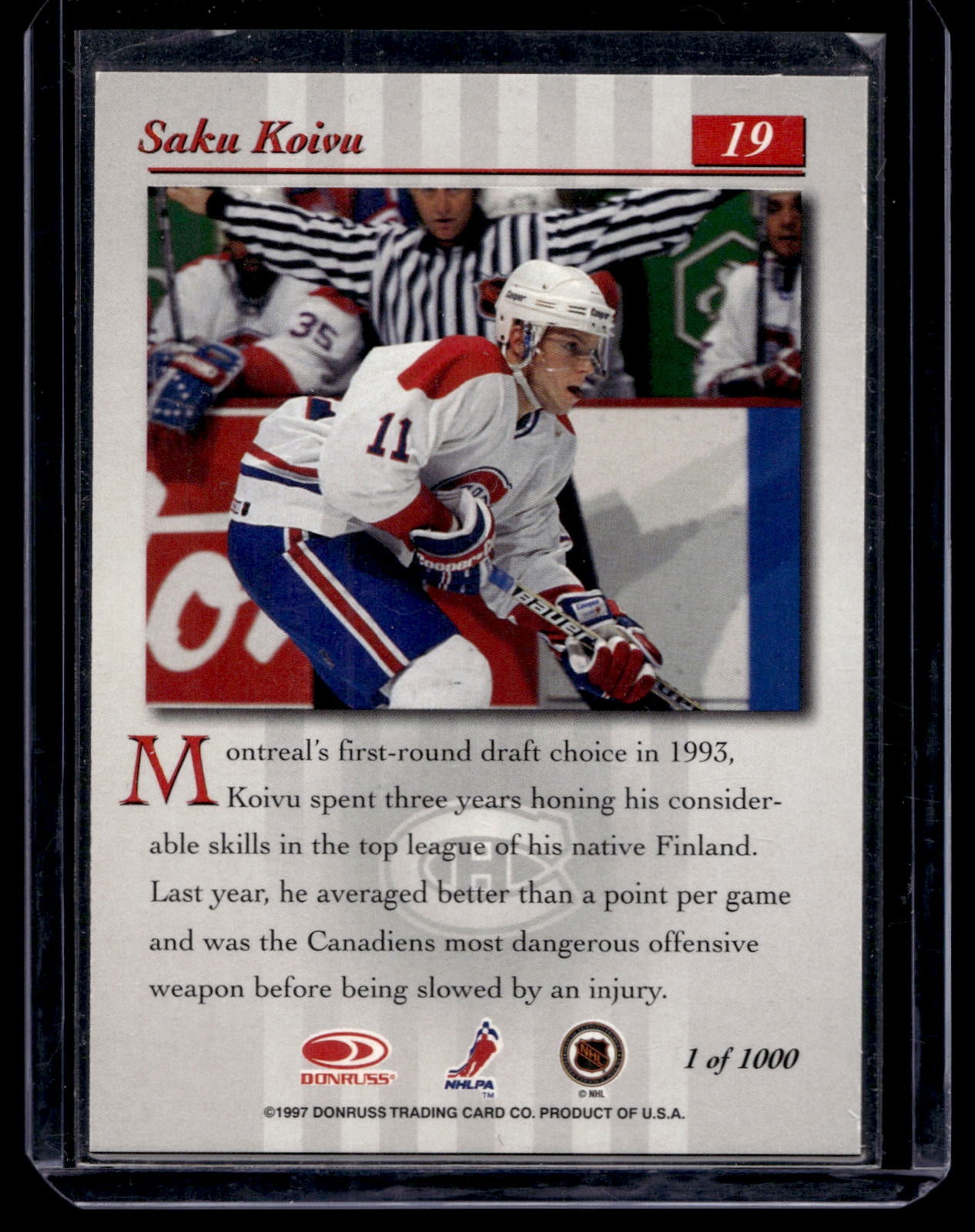 1997-98 Donruss Studio - Silver Press Proof - Saku Koivu #19 /1000