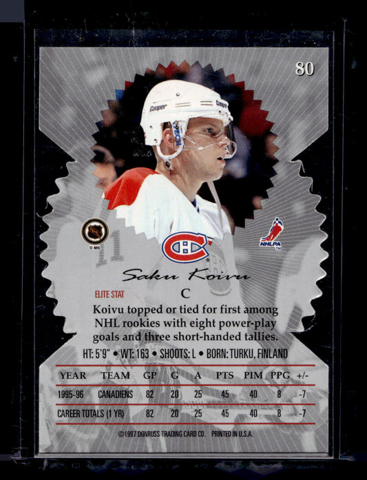 1996-97 Donruss Elite - Die-Cut Stars - Saku Koivu #80