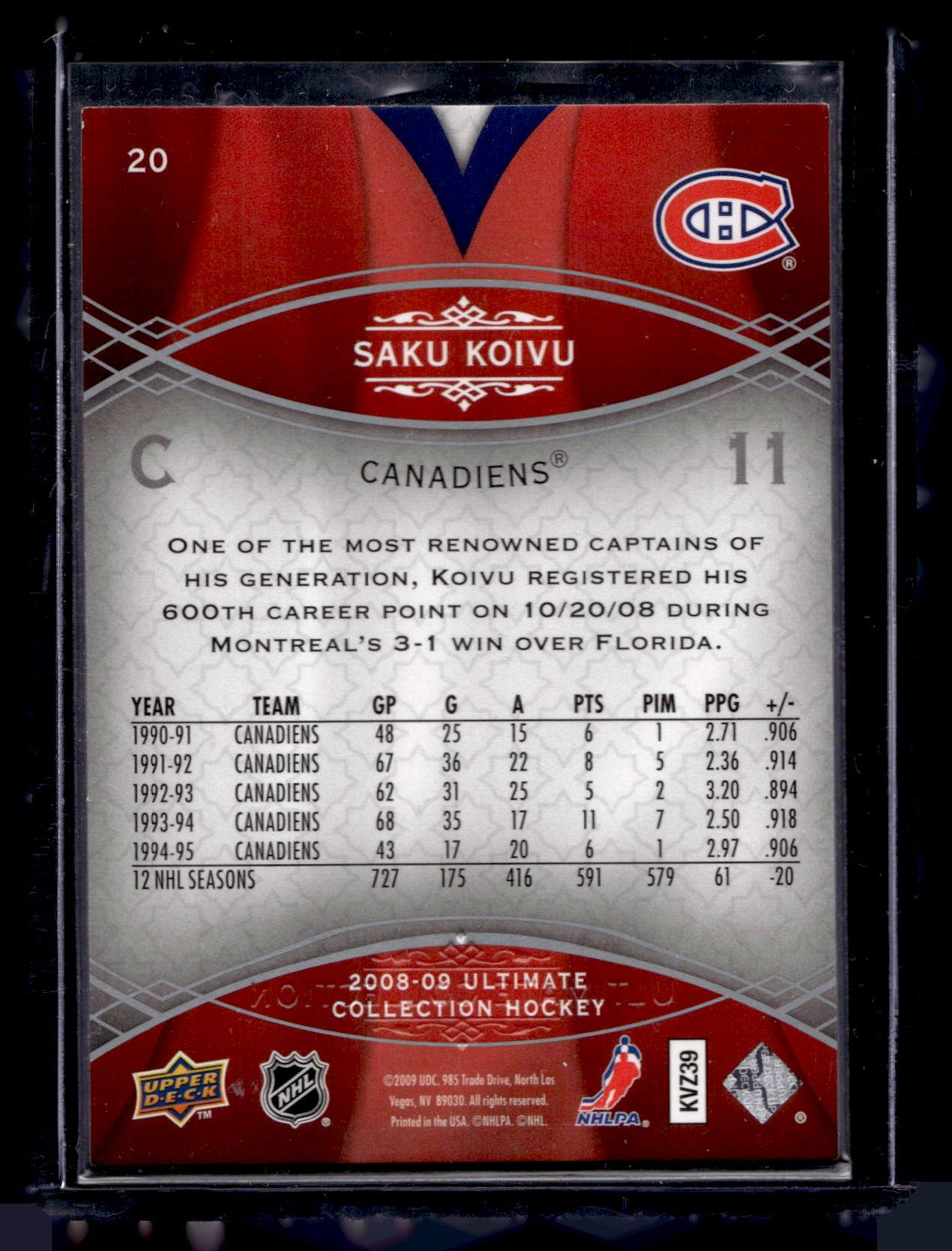 2008-09 Upper Deck Ultimate Collection - Saku Koivu #20 /299