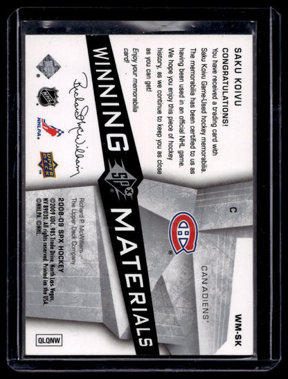 2008-09 Upper Deck SPx - Winning Materials - Saku Koivu #WM-SK
