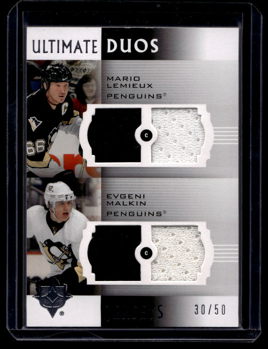 2007-08 Upper Deck Ultimate Collection - Ultimate Duos Jerseys - Mario Lemieux / Evgeni Malkin #UJ2-ME/50