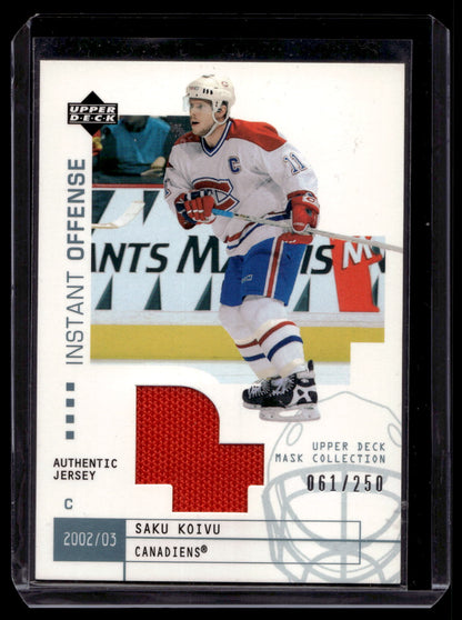 2002-03 Upper Deck Mask Collection - Instant Offense Jerseys - Saku Koivu #IO-SK /250