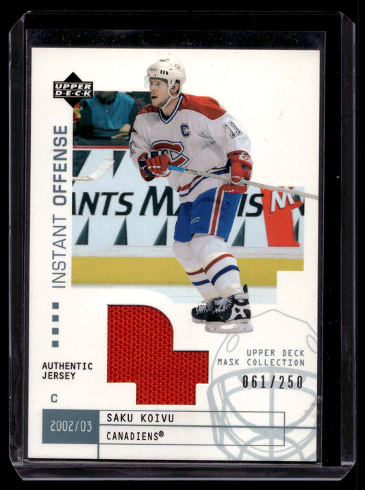 2002-03 Upper Deck Mask Collection - Instant Offense Jerseys - Saku Koivu #IO-SK /250