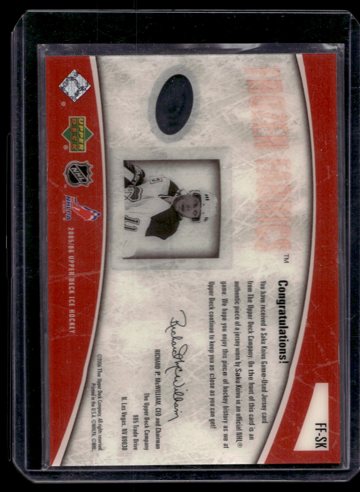 2005-06 Upper Deck Ice - Frozen Fabrics - Saku Koivu #FF-SK /100